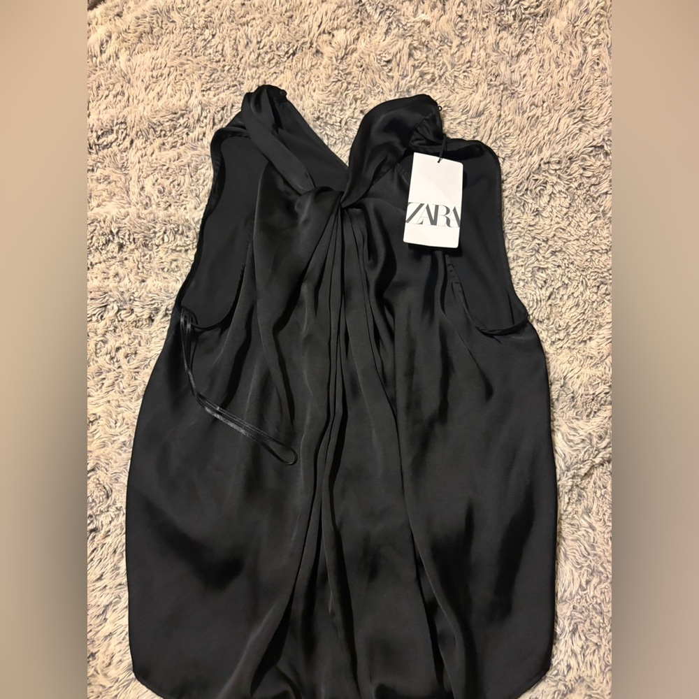 Zara Elegant Black Satin Blouse